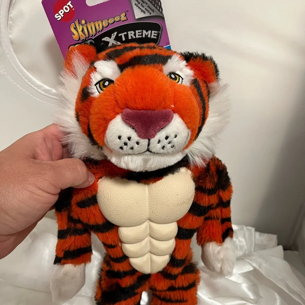 Tiger Plush dog Toy - Orange and White